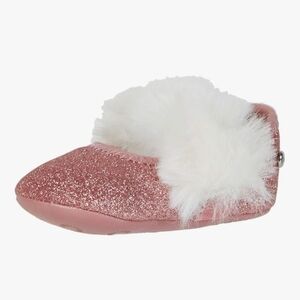 UGG Glittery Pink Ballet Slippers with Faux Fur Lining, Size 2/3
